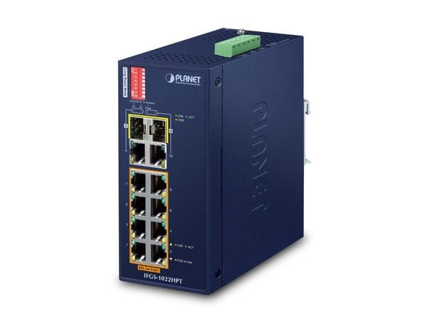 PLANET IFGS-1022HPT, Uhåndtert, Fast Ethernet (10/100), Full tosidig, Strøm over Ethernet (PoE), Kan monteres på vegg