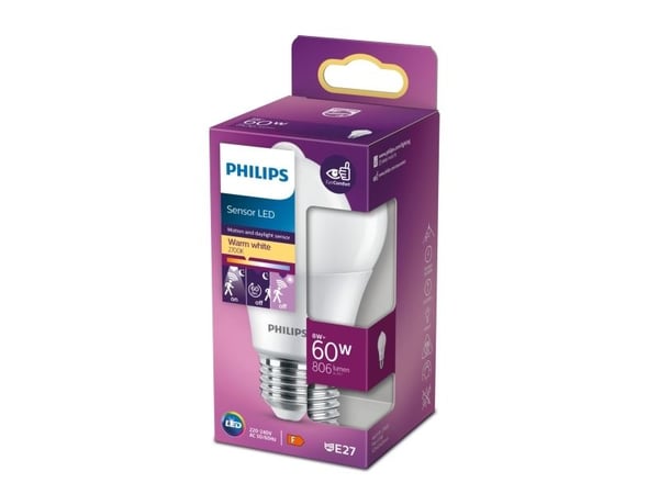 Philips - LED-glödlampa - glaserad finish - E27 - 8 W (motsvarande 60 W) - klass F - varmt vitt ljus - 2700 K