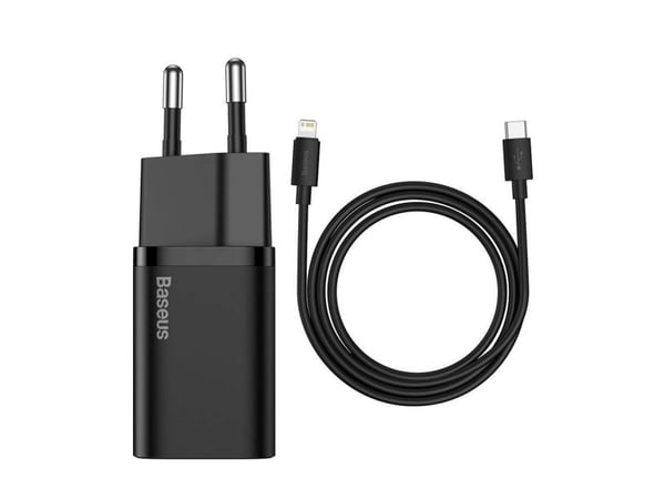 Baseus - Strømadapter - 20 watt - 3 A - PD 3.0 (USB-C) - på kabel: Lightning - svart
