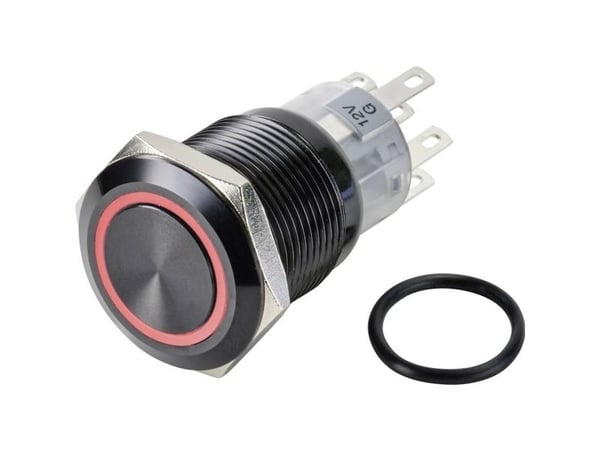 Conrad LAS1-AGQ-22E/R/12V/A Trykknapp 250 V/AC 3 A 2 x Av/An IP65 momentan 1 stk, Rød, 250 V, 3 A