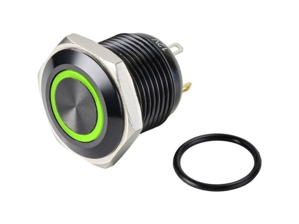 Conrad GQ16F-10E/J/G/12V/A Trykknapp 48 V/DC 2 A 1 x Av/An IP65 momentan 1 stk, grønn, 48 V, 2 A
