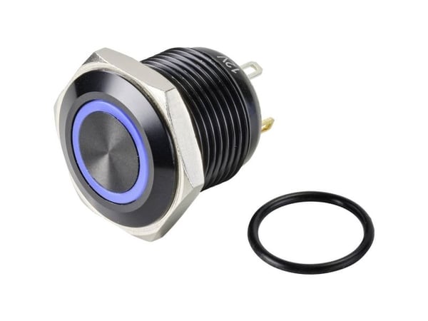 Conrad GQ16F-10E/J/B/12V/A Trykknapp 48 V/DC 2 A 1 x Av/På IP65 momentan 1 stk, Blå, 48 V, 2 A