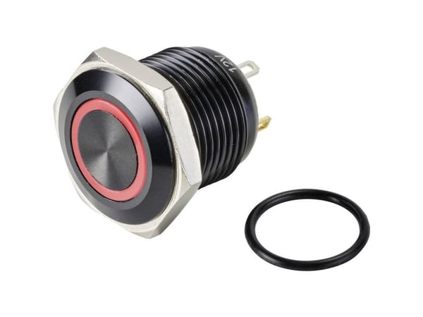 Conrad GQ16F-10E/J/R/12V/A Trykknapp 48 V/DC 2 A 1 x Av/på IP65 momentant 1 stk, Rød, 48 V, 2 A