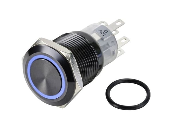 Conrad LAS1-AGQ-22E/B/12V/A Trykknapp 250 V/AC 3 A 2 x Av/På IP65 momentan 1 stk, Blå, 250 V, 3 A