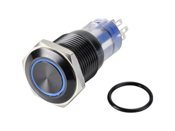 Conrad LAS2GQH-22ZE/B/12V/A/P Trykknapp 48 V/DC 5 A 2 x Av/An IP65 låsbar 1 stk, Blå, 250 V, 3 A