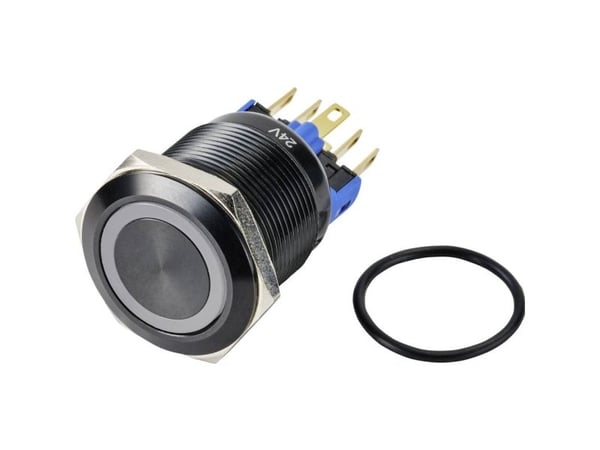 Conrad GQ22-11ZE/B/12V/A Trykknapp 250 V/AC 3 A 1 x Av/På IP65 låsbar 1 stk, Blå, Legert stål, 250 V, 3 A
