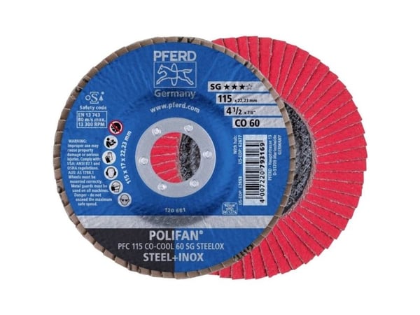 PFERD 67760615 PFC 115 CO-COOL 60 SG STEELOX Klaffslipeskive Diameter 115 mm Borediameter 22,23 mm Aluminiumslegering, Nikkelbasert legering,