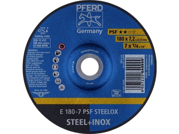PFERD E 180-7 PSF STEELOX, Metall, 8500 o/min, 18 cm, 7,2 mm, 10 stk.