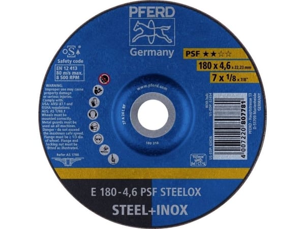 PFERD E 180-4,6 PSF STEELOX, metall, 8500 o/min, 18 cm, 4,6 mm, 10 stk.