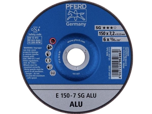 PFERD 62215717, Kutteskive, Aluminium, Ikke-jernholdig metall, 15 cm, Alle merker, Nedtrykket senter, 2,22 cm