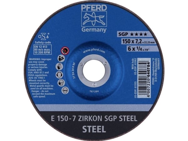 PFERD 62215326, Kutteskive, Stål, 15 cm, Alle merker, Nedtrykket senter, 2,22 cm