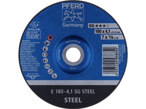 PFERD 62217426, Kutteskive, Stål, 18 cm, Alle merker, Flatt senter, 2,22 cm