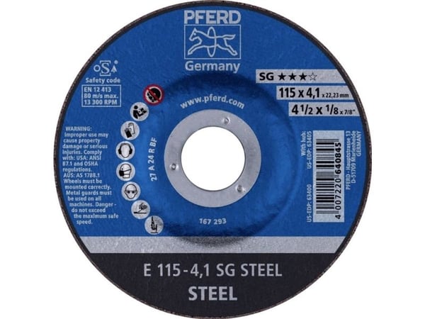 PFERD 62211436, Kutteskive, Stål, 11,5 cm, Alle merker, Nedtrykket senter, 2,22 cm