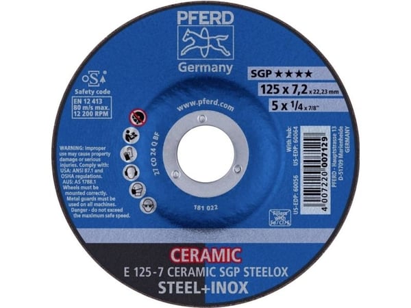 PFERD 62212300, 12,5 cm, 2,22 cm, 7,2 mm, 12200 RPM, 10 stykker