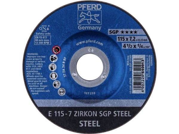 PFERD 62211737, Kutteskive, Stål, 11,5 cm, Alle merker, Nedtrykket senter, 2,22 cm