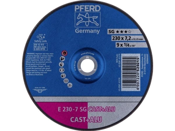 PFERD E 230-7 SG CAST+ALU, 6600 o/min, 23 cm, 7,2 mm, 10 stk.