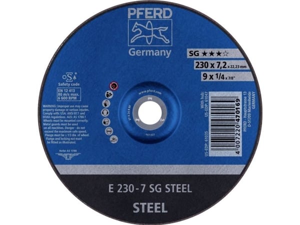 PFERD 62223626, Kutteskive, Stål, 23 cm, Alle merker, Nedtrykket senter, 2,22 cm