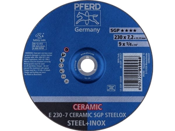 PFERD E 230-7 CERAMIC SGP STEELOX, Metall, 6600 RPM, 23 cm, 7,2 mm, 10 stykker