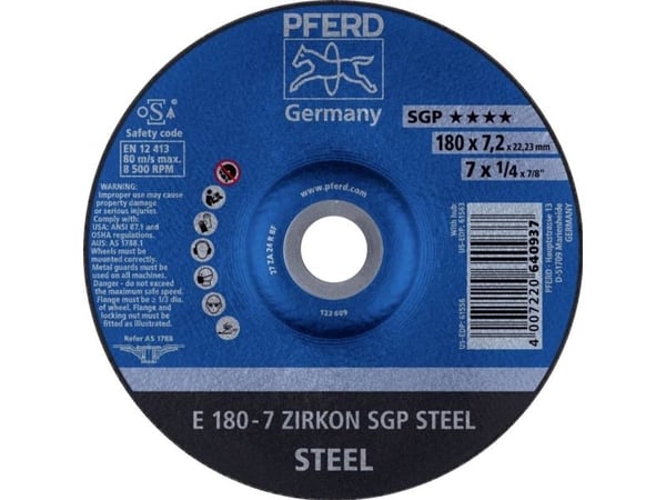 PFERD 62217737, Kutteskive, Stål, 18 cm, Alle merker, Flatt senter, 2,22 cm