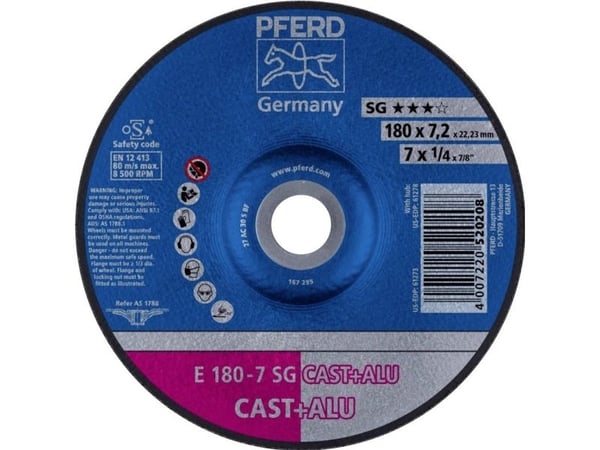 PFERD 62217681, Kutteskive, Aluminium, Støpejern, 18 cm, Alle merker, Flatt senter, 2,22 cm