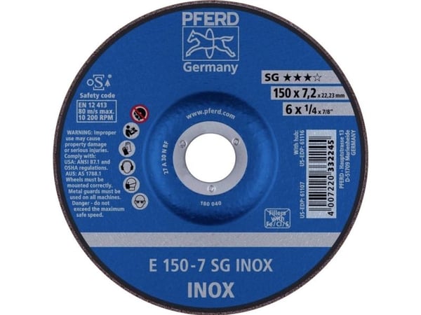 PFERD E 150-7 SG INOX, metall, 10200 o/min, 15 cm, 7,2 mm, 10 stk.