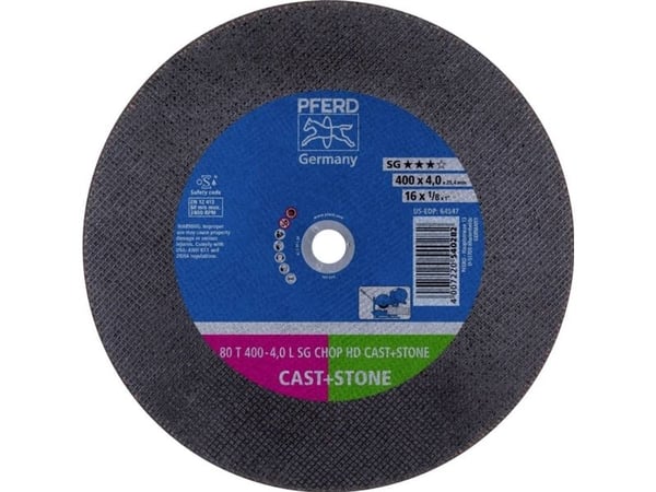 PFERD 80 T 400-4,0 L SG CHOP HD STØP+STEIN/25,4, Støpejern, Metall uten jern, Plast, Aluminium, PFERD, 2,54 cm, 40 cm, 3800 o/min, 10 stk.
