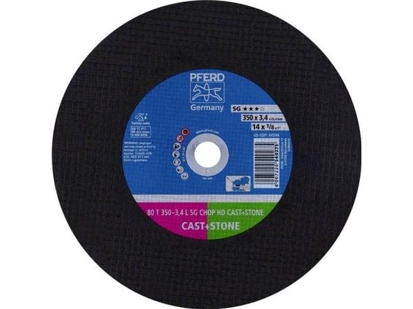 PFERD 80 T 350-3,4 L SG CHOP HD CAST+STONE/25,4, Valurauta, Metalli ilman rautaa, Muovi, Alumiini, PFERD, 2,54 cm, 35 cm, 4400 rpm, 10 kpl