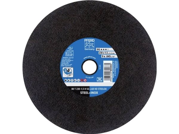 PFERD 80 T 230-1,5 H SG LAB HD STEELOX/22,23, Stål, Støpejern, Rustfritt stål, PFERD, 2,22 cm, 23 cm, 6600 RPM, 25 stykker