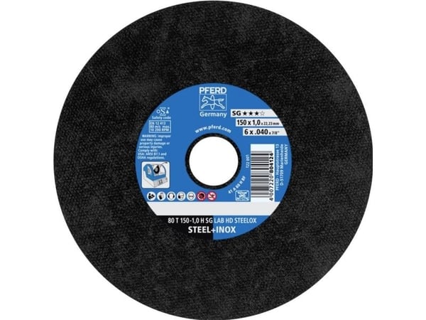 PFERD 80 T 150-1,0 H SG LAB HD STEELOX/22,23, Stål, Støpejern, Rustfritt stål, PFERD, 2,22 cm, 15 cm, 10200 RPM, 25 stykker