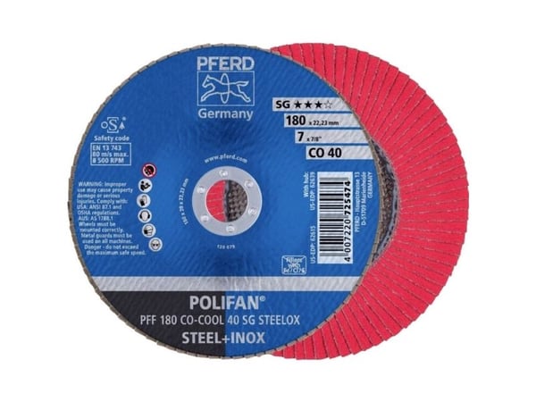 PFERD 67660485 PFF 180 CO-COOL 40 SG STEELOX Klaffslipeskive Diameter 180 mm Borediameter 22,23 mm Aluminiumslegering, Nikkelbasert legering,