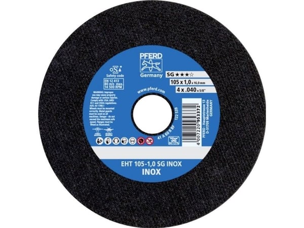 PFERD 61315113, Kappeskive, Flat senter, Rustfritt stål, Alle merker, 1,6 cm, 10,5 cm