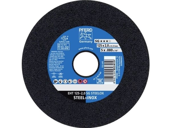 PFERD EHT 125-2,0 SG STEELOX, Stål, Rustfritt stål, PFERD, 12,5 cm, 12200 o/min, 25 stk