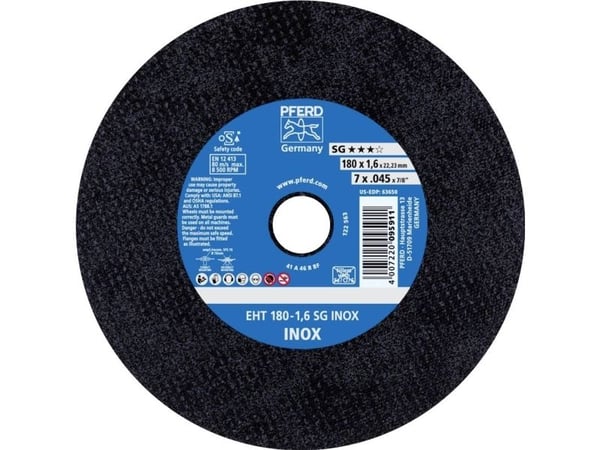PFERD 61326124, Kappeskive, Flat senter, Rustfritt stål, Alle merker, 2,22 cm, 18 cm