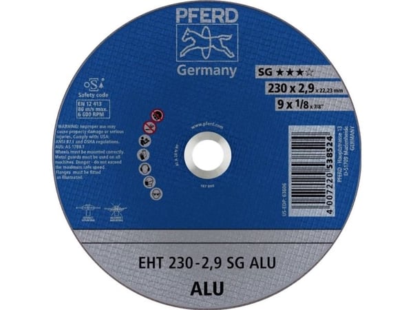PFERD 61328323, Kutteskive, Aluminium, Ikke-jernholdig metall, 23 cm, Alle merker, Flatt senter, 2,22 cm