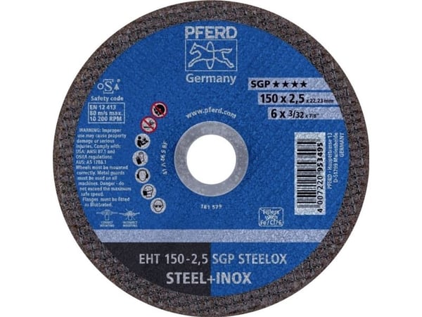 PFERD 61342225, Kappeskive, Flat senter, Rustfritt stål, Stål, Alle merker, 2,22 cm, 15 cm