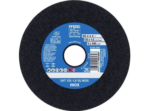 PFERD EHT 125-1,6 SG INOX, Stål, Rustfritt stål, PFERD, 2,22 cm, 12,5 cm, 12200 o/min, 25 stk