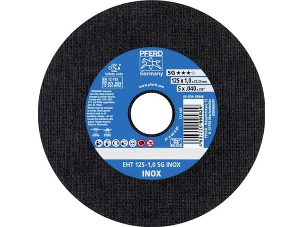 PFERD EHT 125-1,0 SG INOX, Stål, Rustfritt stål, PFERD, 2,22 cm, 12,5 cm, 12200 o/min, 25 stk