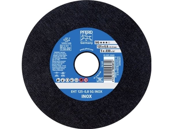 PFERD 61341096, Kappeskive, Flat senter, Rustfritt stål, Alle merker, 2,22 cm, 12,5 cm