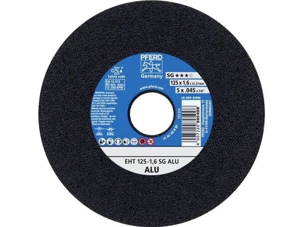 PFERD 61341225, Kutteskive, Aluminium, Ikke-jernholdig metall, 12,5 cm, Alle merker, Flatt senter, 2,22 cm