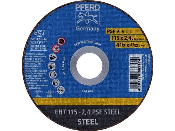 PFERD 61730026, Kutteskive, Stål, 11,5 cm, Alle merker, Flatt senter, 2,22 cm