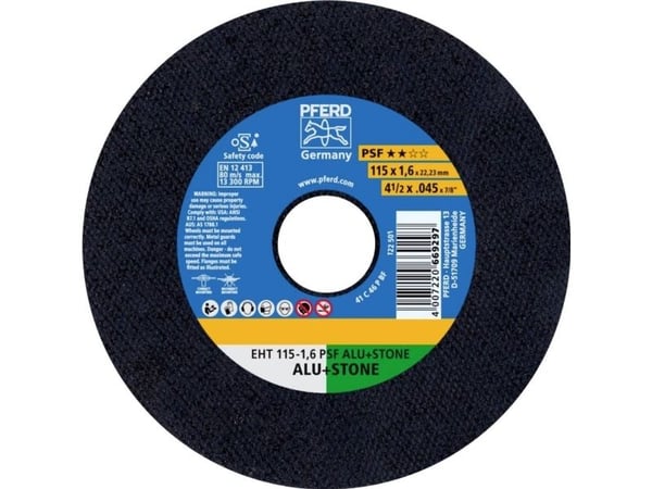 PFERD 61818021, Kutteskive, Aluminium, Støpejern, Betong, Ikke-jernholdig metall, Plast, Stein, Flis, Universell, 11,5 cm, Alle merker, Flatt sente...