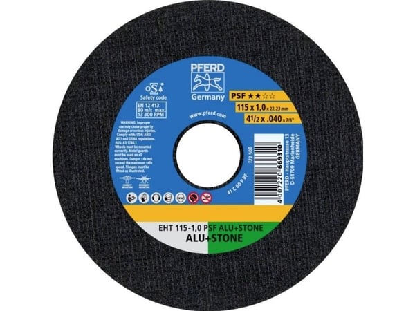 PFERD 61818010, Kutteskive, Aluminium, Støpejern, Betong, Ikke-jernholdig metall, Plast, Stein, Flis, Universell, 11,5 cm, Alle merker, Flatt sente...