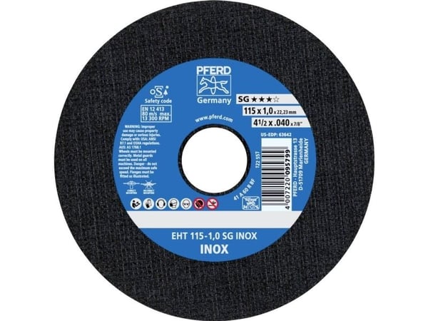 PFERD 61340416, Kappeskive, Flat senter, Rustfritt stål, Alle merker, 2,22 cm, 11,5 cm
