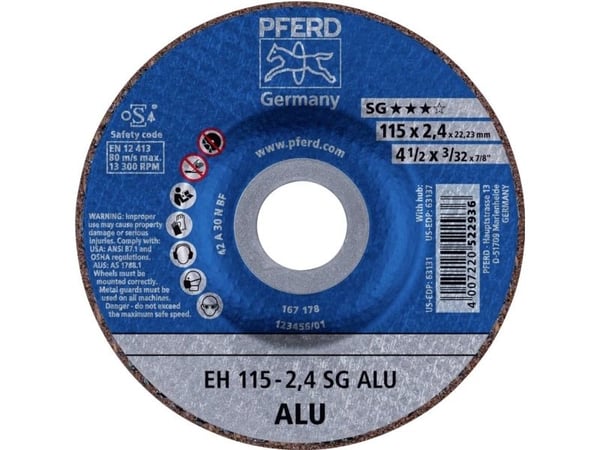 PFERD 61340312, Kutteskive, Aluminium, Ikke-jernholdig metall, 11,5 cm, Alle merker, Flatt senter, 2,22 cm