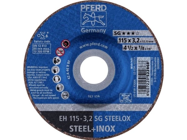 PFERD EH 115-3,2 SG STEELOX, Stål, Rustfritt stål, PFERD, 11,5 cm, 13300 o/min, 25 stk