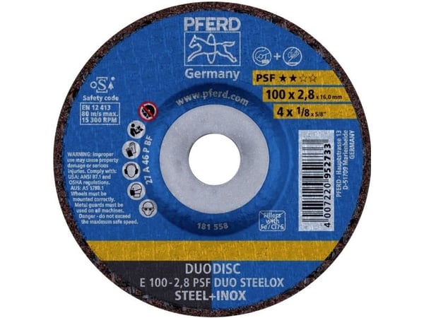 PFERD E 100-2,8 PSF DUO STEELOX/16,0, Stål, Rustfritt stål, PFERD, 1,6 cm, 10 cm, 15300 rpm, 10 stk