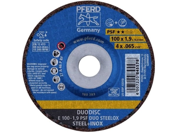 PFERD E 100-1,9 PSF DUO STEELOX/16,0, Stål, Rustfritt stål, PFERD, 1,6 cm, 10 cm, 15300 rpm, 10 stk
