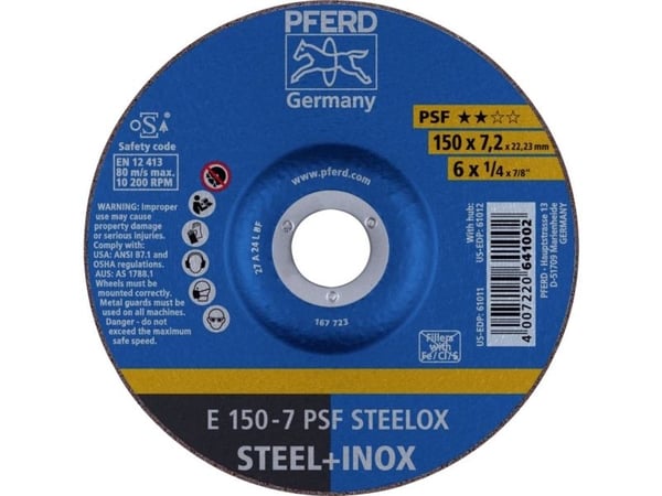 PFERD E 150-7 PSF STEELOX, metall, 10200 o/min, 15 cm, 7,2 mm, 10 stk.