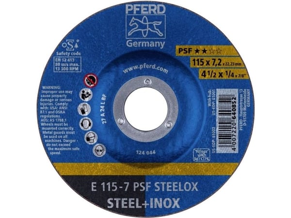 PFERD E 115-7 PSF STEELOX, Metall, 13300 o/min, 11,5 cm, 7,2 mm, 10 stk.