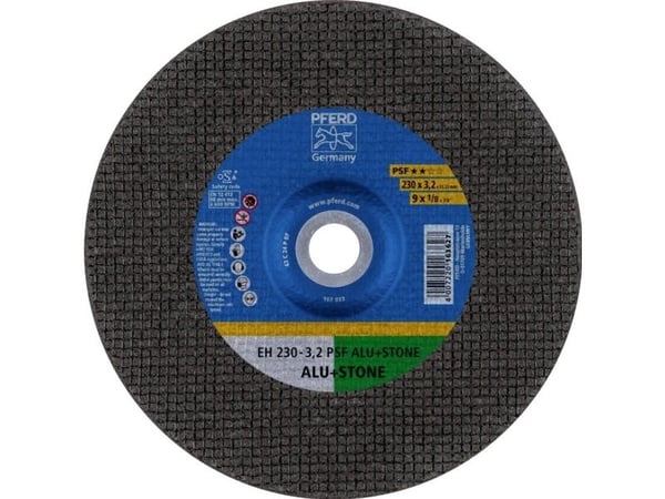 PFERD 61824222, Kutteskive, Aluminium, Støpejern, Betong, Ikke-jernholdig metall, Stein, Flis, 23 cm, Alle merker, Flatt senter, 2,22 cm